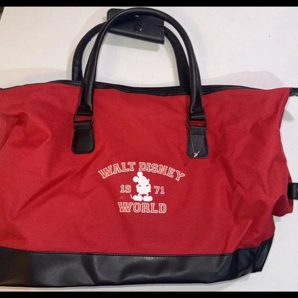 Walt Disney World Mickey Mouse 1971 Red Canvas Tote Duffle Gym Travel Bag Zip - Picture 1 of 15
